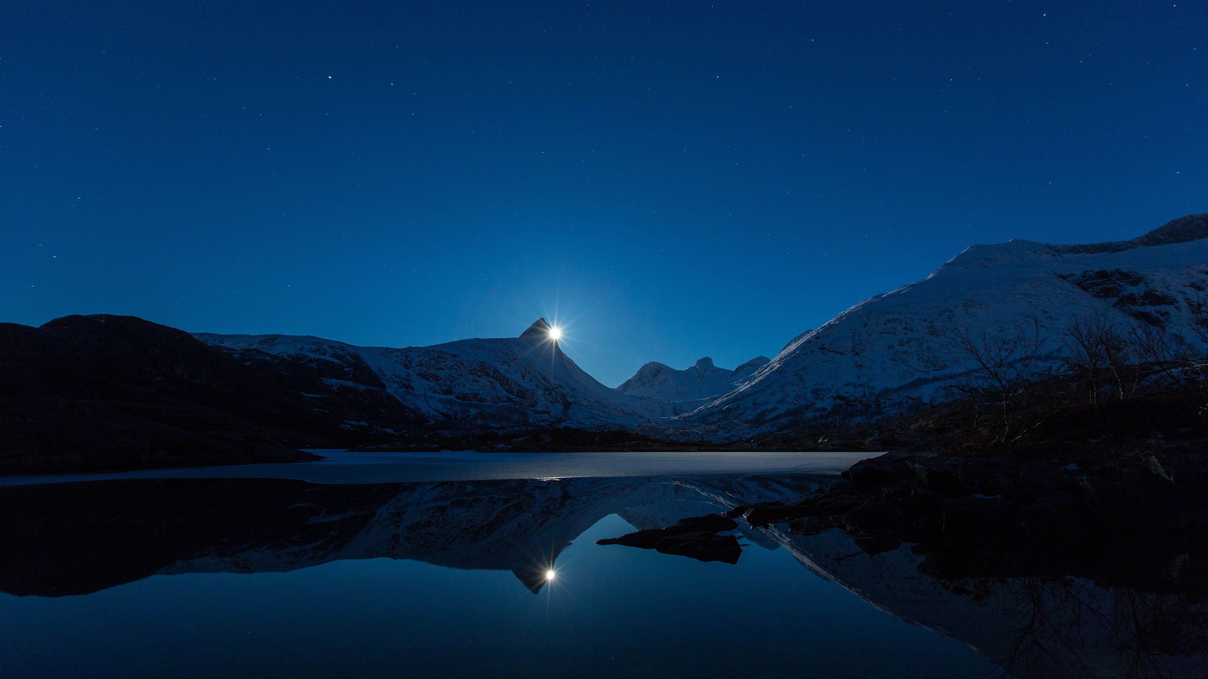 moon behind mountain reflection 3840 x 2160 48